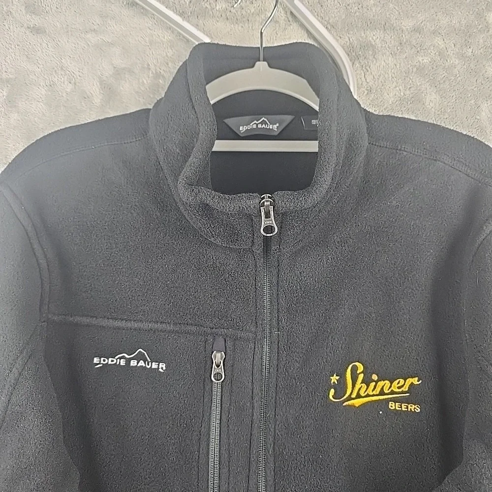NWT Eddie Bauer Full Zip Fleece Jacket Mens Large Black EB200 Company Logo Soft‎